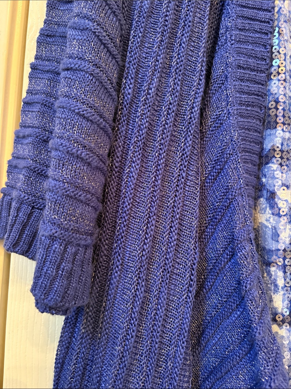 Size 1X Ruby Road Royal Blue Knit Open-Front Cardigan with Sequined Tank - Picture 4 of 8